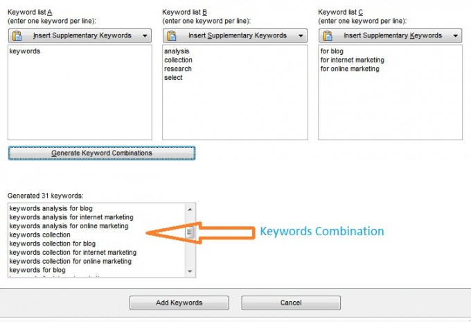 Organic keywords research combination for generate keywords phrase